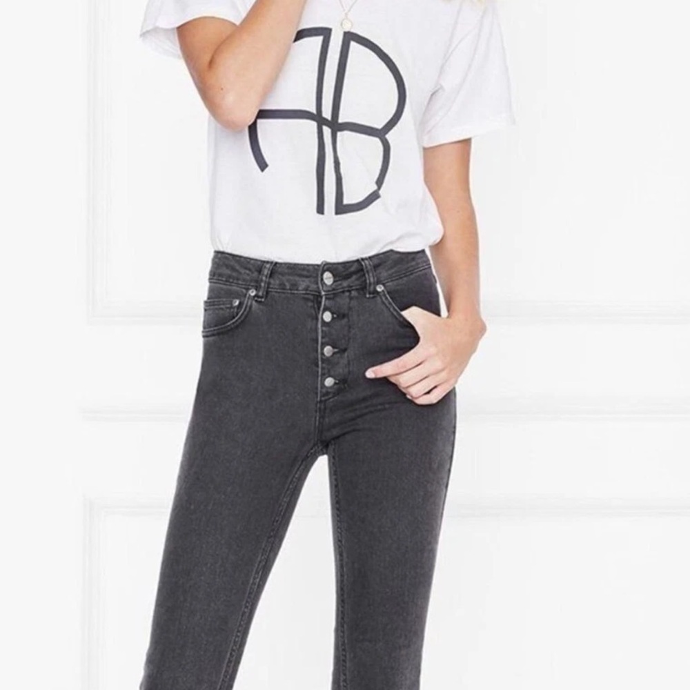 Anine Bing Frida High Rise Dark Grey Faded Skinny Jeans - size 25 US